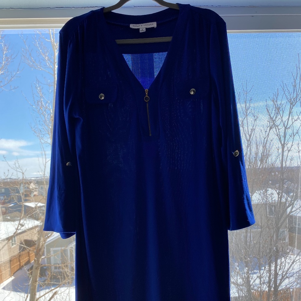 Blue High-Zip Dress